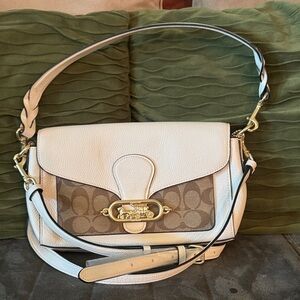 Coach Cream and Brown Shoulder Bag